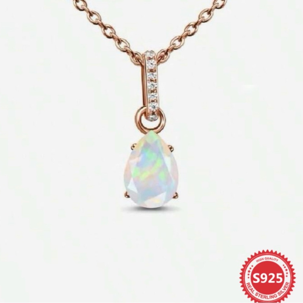 12K Rose-gold Plated Over Sterling Silver Vintage Opal Delicate Dainty Necklace